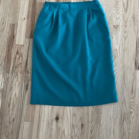 vtg 80s John Meyer of Norwich women's jacket skirt set size green teal 12 rayon - Picture 8 of 13